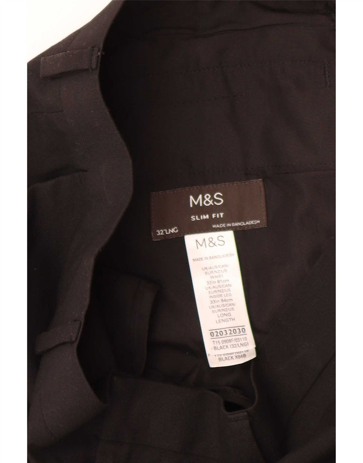 Marks & Spencer Herren Slim Fit Anzughose W32 L33 Schwarz Polyester