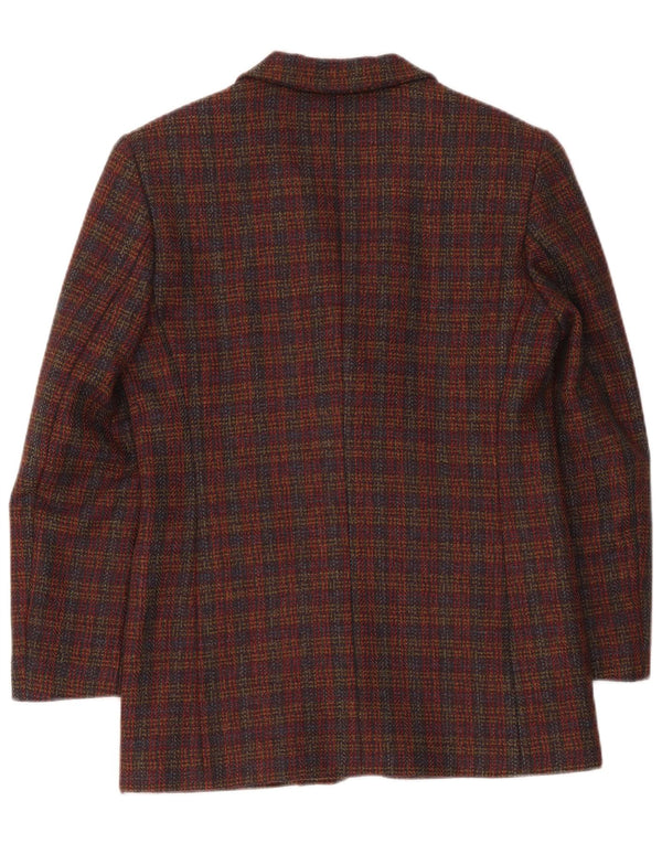 Vintage Damen-Blazer mit 3 Knöpfen, übergroß, Gr. 10, klein, Burgunderrot kariert