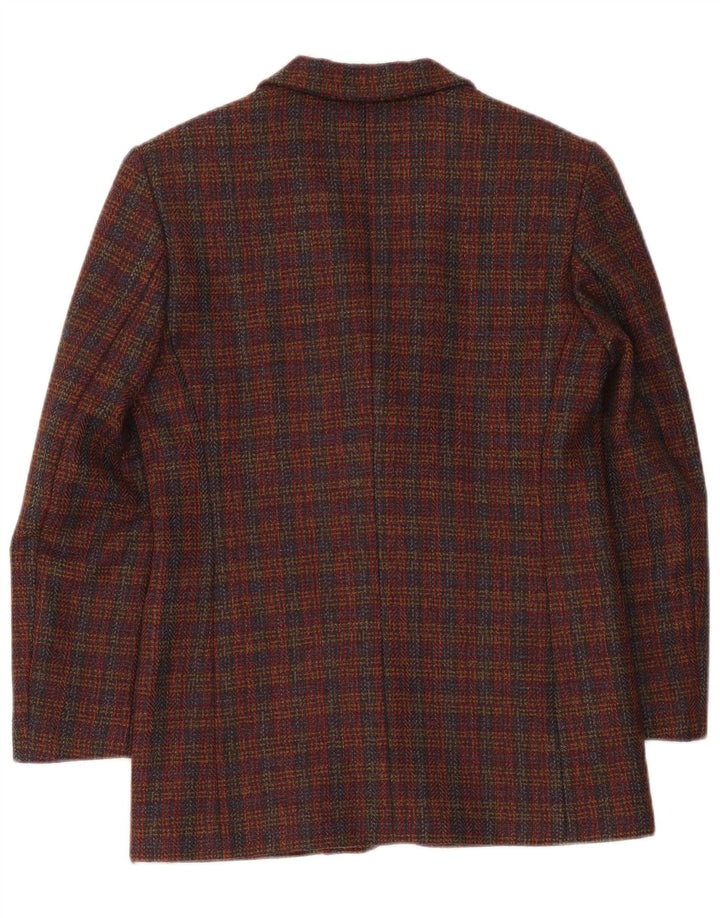 Vintage Damen-Blazer mit 3 Knöpfen, übergroß, Gr. 10, klein, Burgunderrot kariert