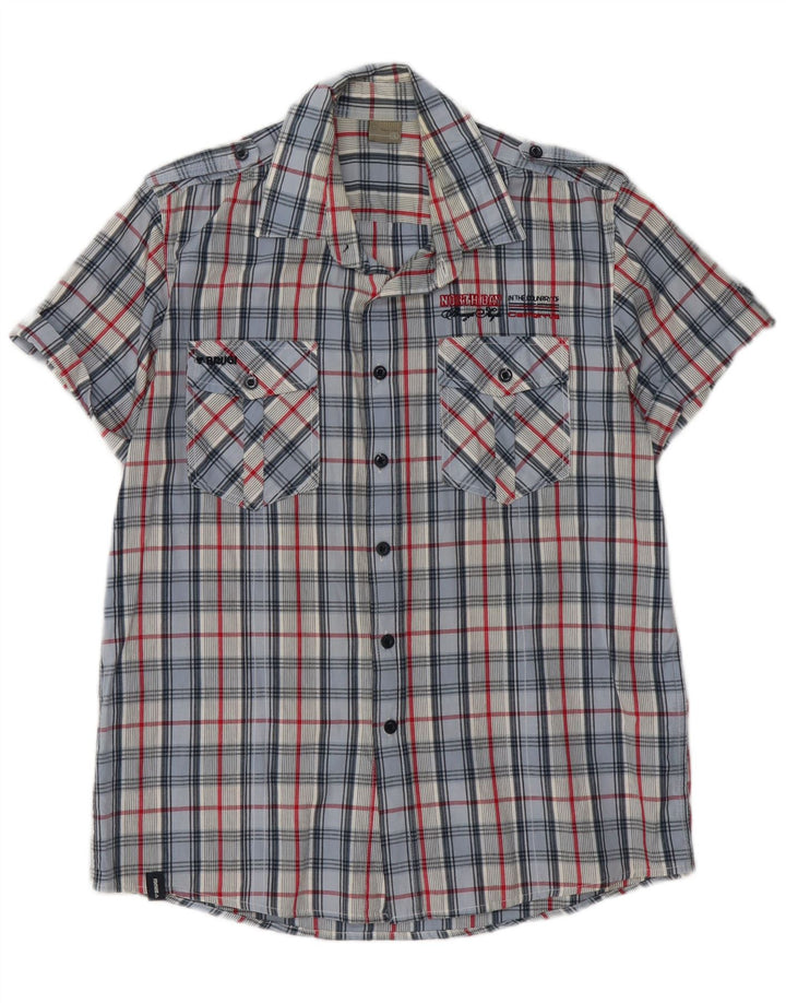 BRUGI Herren-Kurzarmhemd XL aus blauer Gingham-Baumwolle