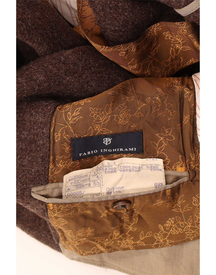 Fabio Inghirami Herren 2-Knopf-Blazerjacke IT 54 2XL Braune Schurwolle