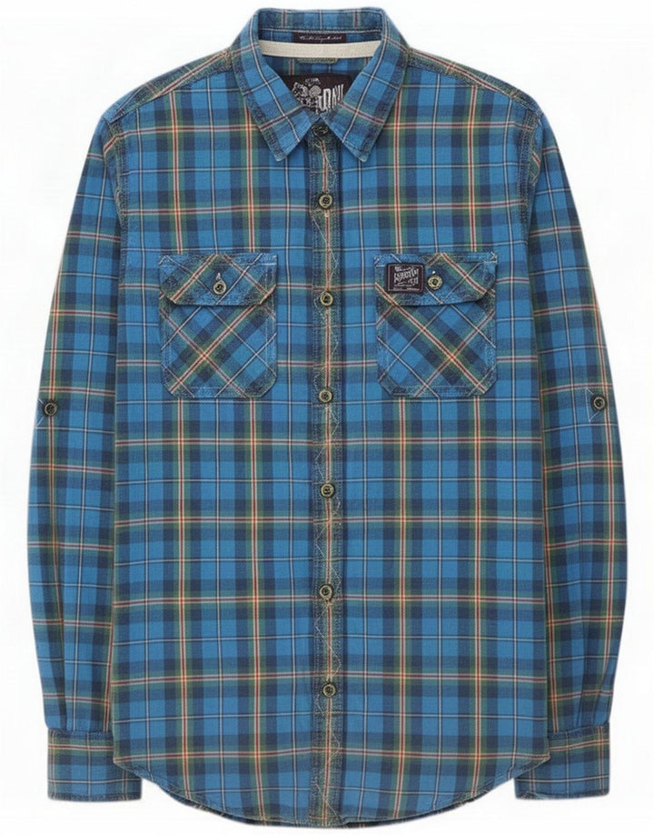 Superdry Herren-Flanellhemd, groß, blau kariert, Baumwolle