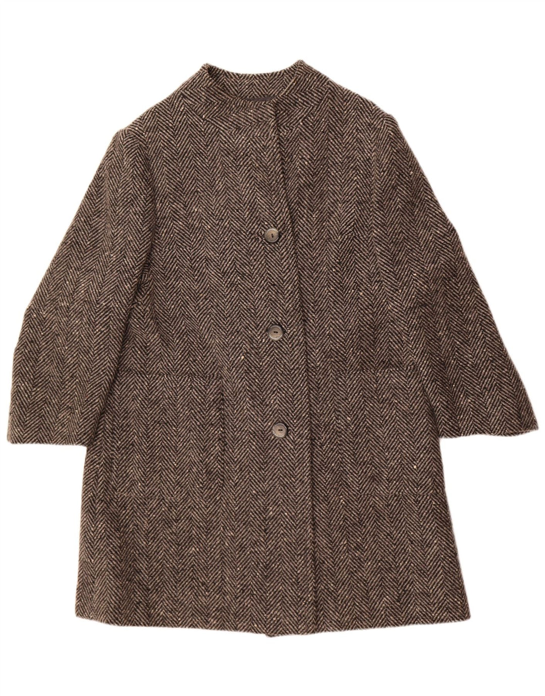 Vintage Damen Mantel UK 14 Mittelgrauer Fischgrätenmuster