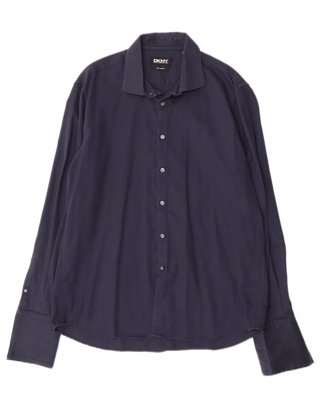 DKNY Herren-Hemd mit schmaler Passform, Größe 17 1/2 44 XL, marineblaue Baumwolle