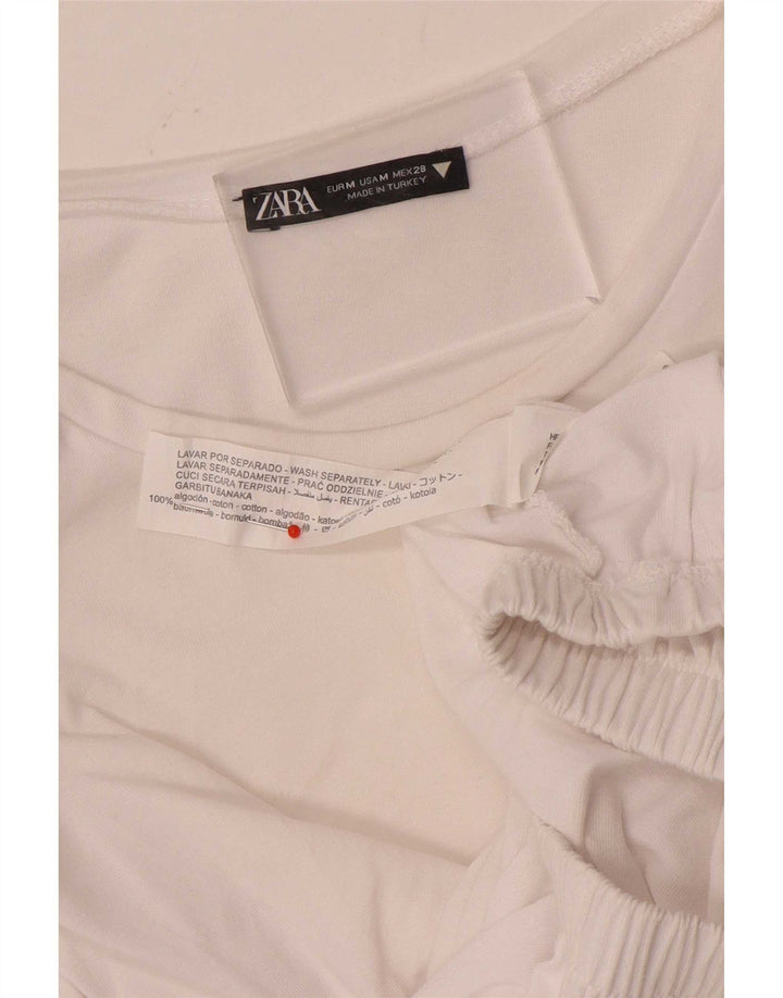 Zara Damen Crop Bluse Top UK 12 Mittelweiße Baumwolle