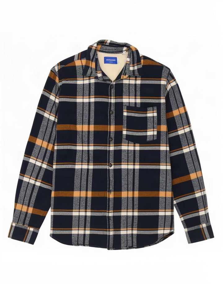 Jack & Jones Herren-Flanellhemd, mittelgroß, marineblau, kariert, Baumwolle