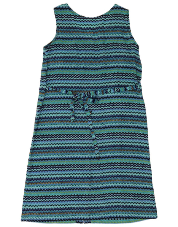 Vintage Damen Ärmelloses Etuikleid UK 14 Mittelblau gestreift