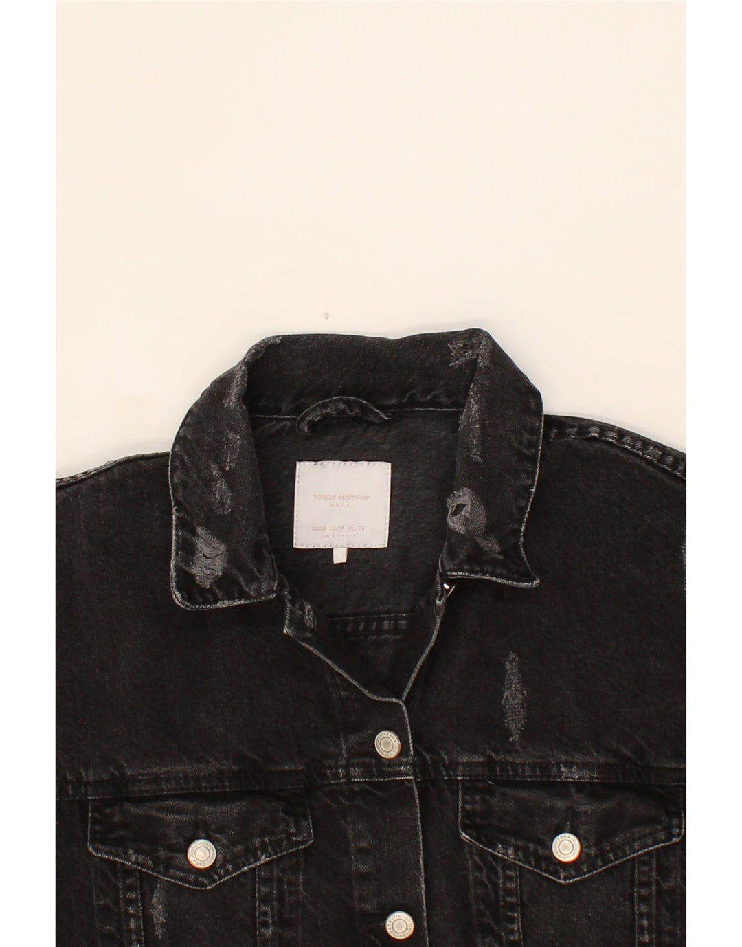 ZARA Womens Distressed Denim Coat UK 14 Medium Black Cotton Vintage Zara and Second-Hand Zara from Messina Hembry 