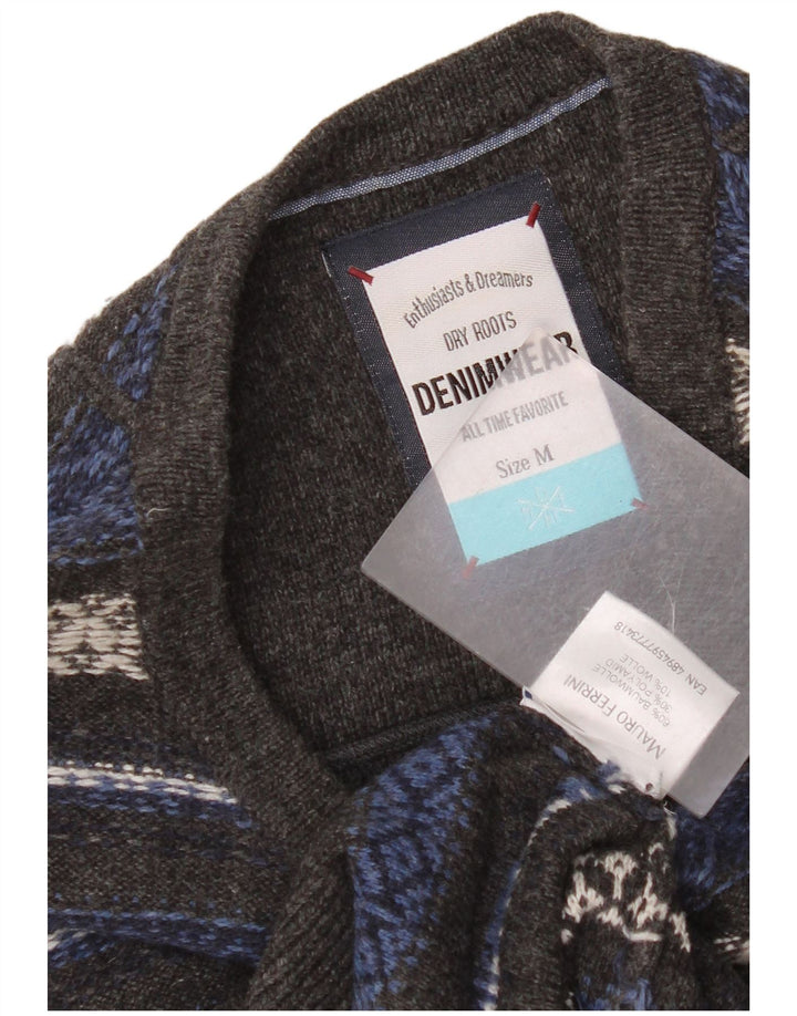 Vintage Herren-Pullover mit Rundhalsausschnitt, mittelgrau, gestreift, Baumwolle