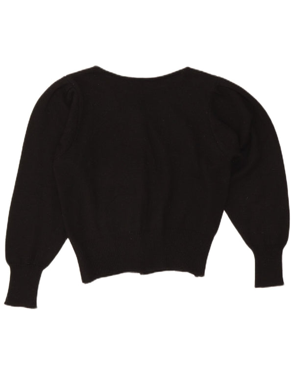 Vintage Damen Crop Cardigan Pullover UK 14 Mittelschwarz geblümt