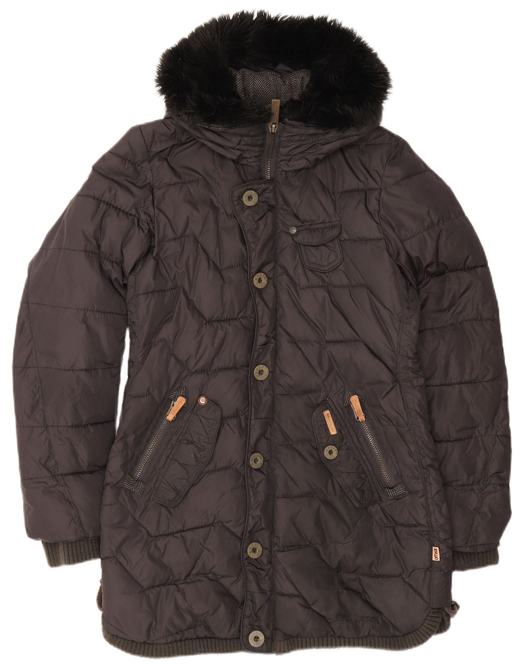 KHUJO gepolsterte Herrenjacke mit Kapuze, UK 40, Größe L, schwarzes Nylon