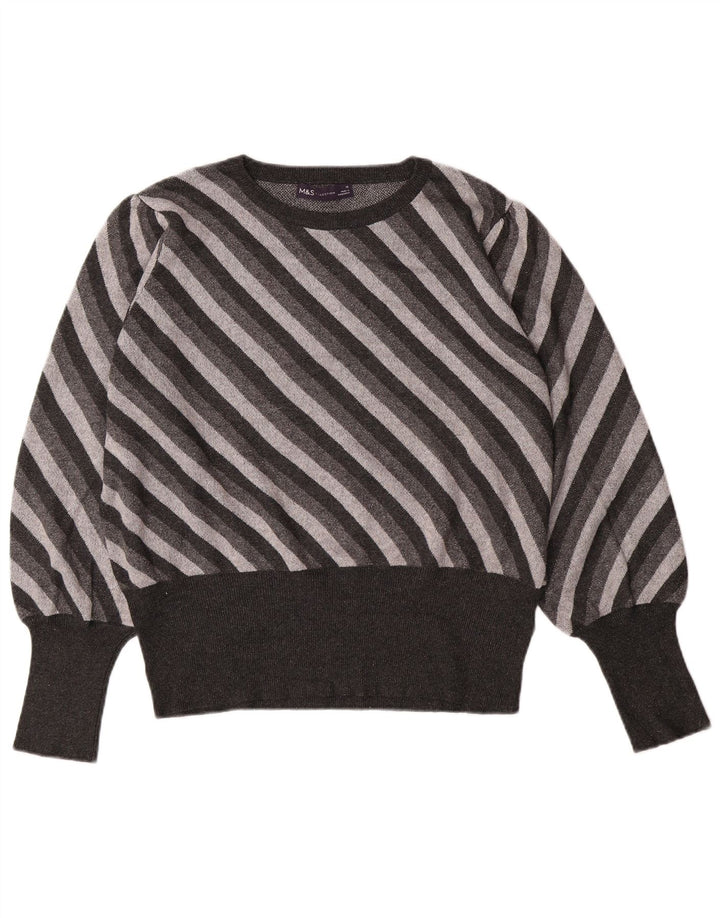 MARKS & SPENCER Damen Pullover mit Rundhalsausschnitt UK 18 XL Grau gestreift