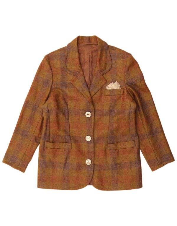 Vintage Damen 3-Knopf-Blazerjacke UK 14 Mittelbeige kariert