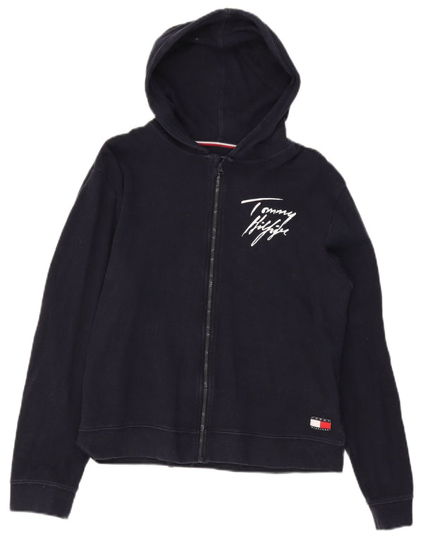 Tommy Hilfiger Jungen-Kapuzenpullover mit grafischem Reißverschluss, 12–13 Jahre, marineblaue Baumwolle