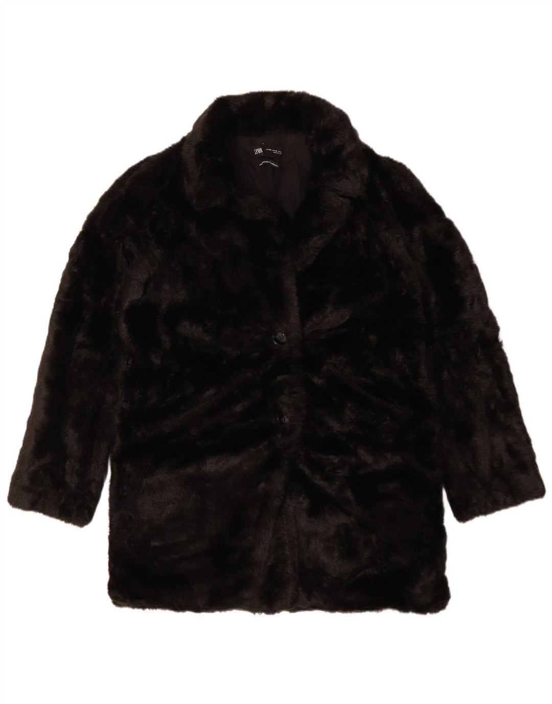 Zara Damen Übergroßer Kunstpelzmantel UK 6 XS Schwarz Polyester