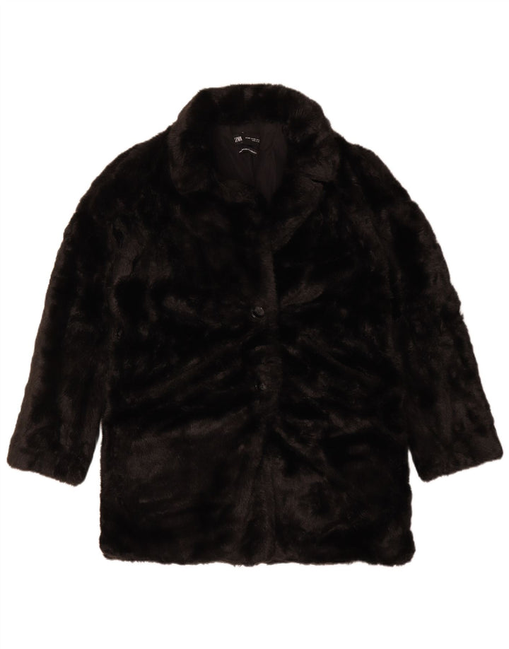 Zara Damen Übergroßer Kunstpelzmantel UK 6 XS Schwarz Polyester
