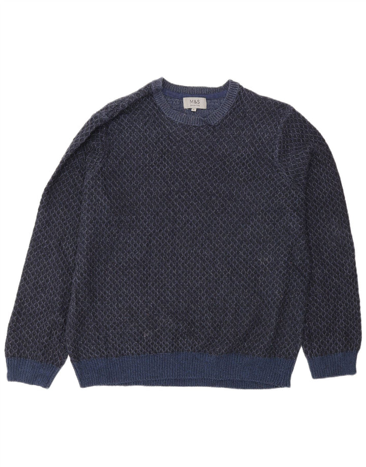 Marks & Spencer Herren-Pullover mit Rundhalsausschnitt, XL, Marineblau, geometrisch