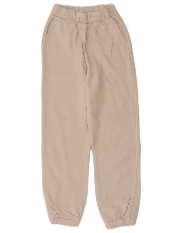 Zara Damen Crop Trainingsanzug Hose Jogger UK 8 Small Beige Baumwolle