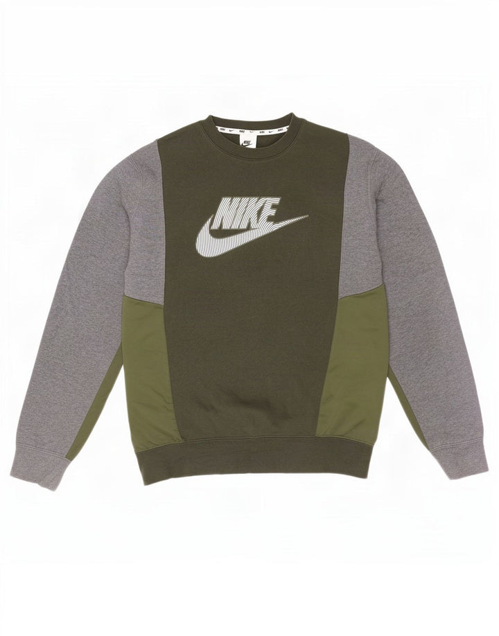 Nike Herren-Sweatshirt mit Grafik, mittlerer Khaki-Farbblock-Baumwolle