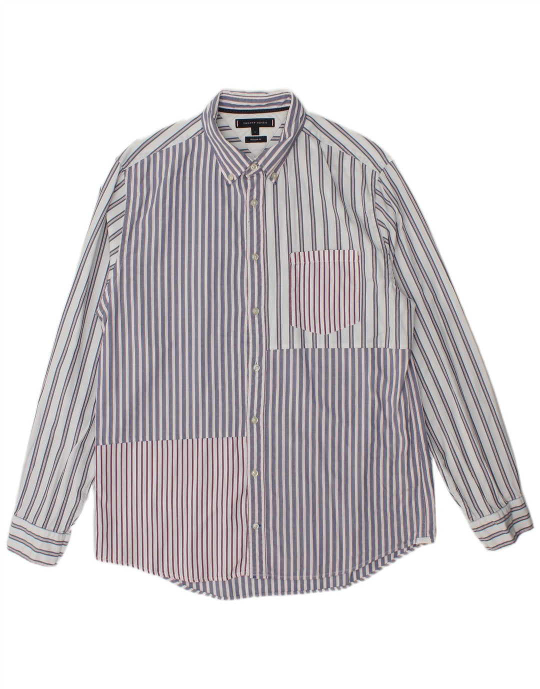 TOMMY HILFIGER Mens Regular Fit Shirt Large Blue Striped Cotton