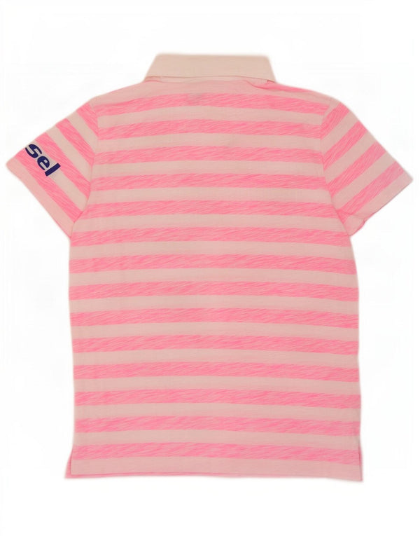 Diesel Damen-Poloshirt mit Grafik, UK 16, groß, rosa gestreift, Baumwolle