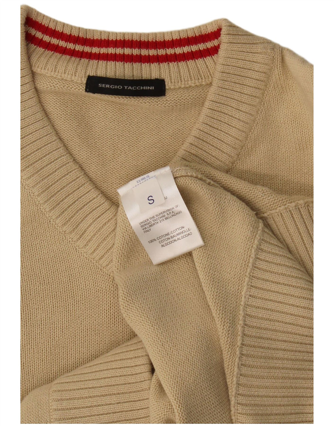 Sergio Tacchini Herren-Pullover mit V-Ausschnitt, Größe S, beige Baumwolle