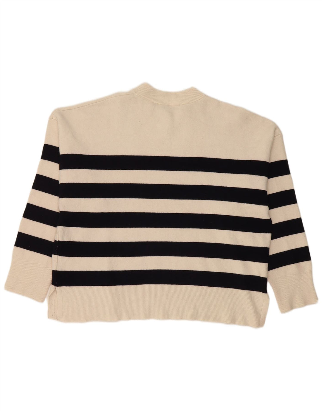 Zara Damen-Pullover, übergroß, Rundhalsausschnitt, Gr. 10, Größe S, weiß gestreift
