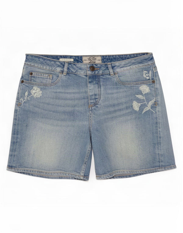 Fat Face Damen Jeansshorts UK 10 Small W27 Blau geblümte Baumwolle