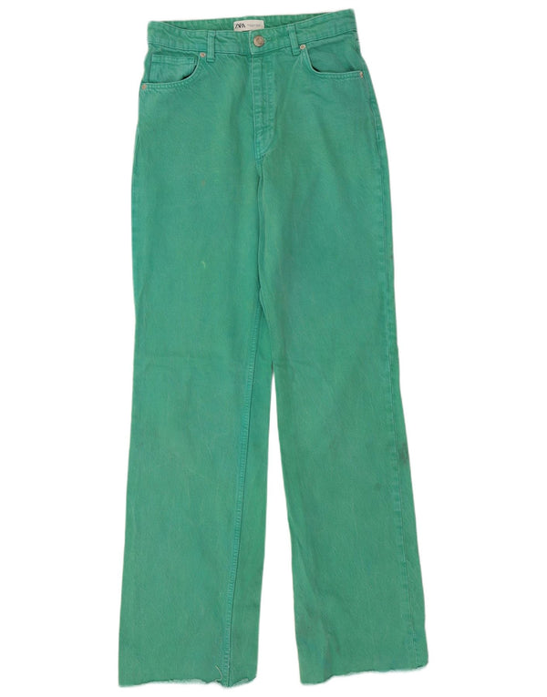 Zara Damen High Rise Straight Jeans EU 38 Small W28 L34 Grüne Baumwolle