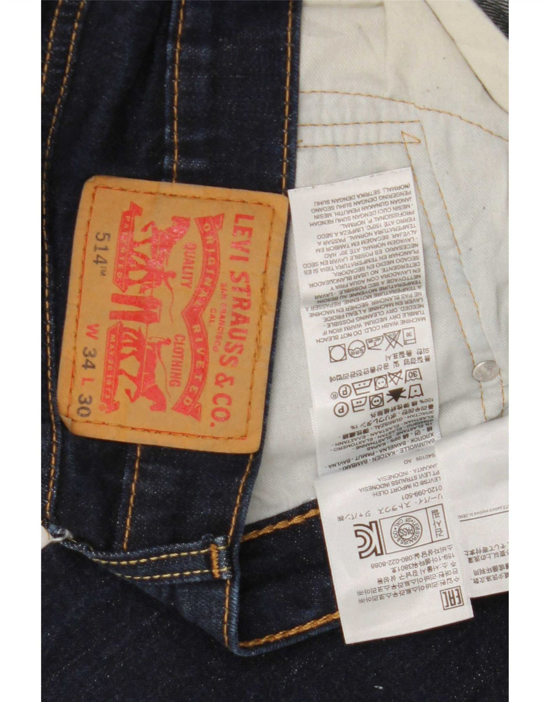 Levi's Herren 514 Straight Jeans W34 L30 Marineblaue Baumwolle