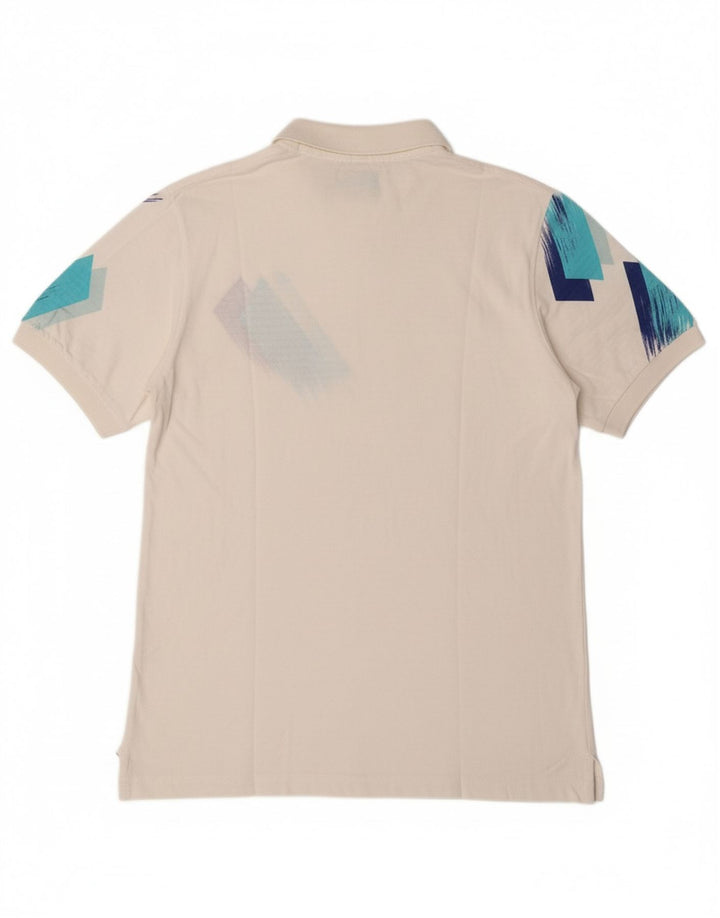VINTAGE Mens Polo Shirt Small White Geometric
