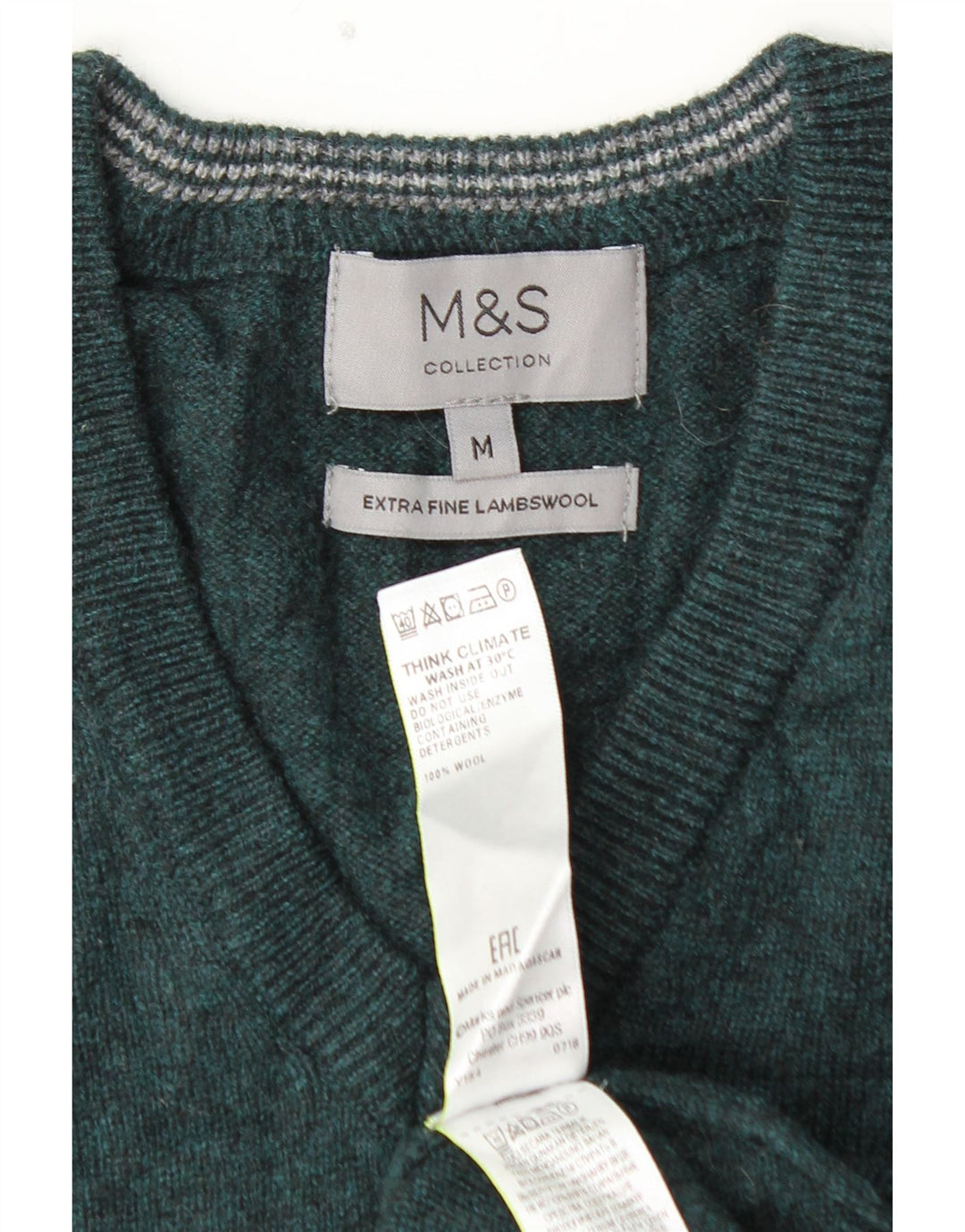 Marks & SPENCER Herren-Pullover mit V-Ausschnitt, mittelgrüne Lammwolle