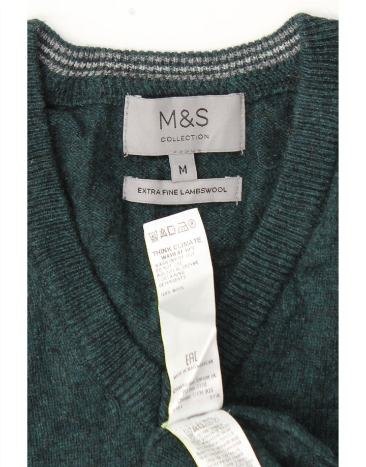Marks & SPENCER Herren-Pullover mit V-Ausschnitt, mittelgrüne Lammwolle