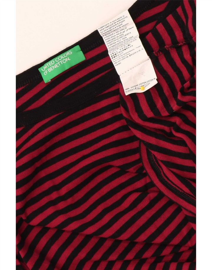 Benetton Damen-Top, 3/4-Ärmel, UK-Größe 12, mittelrot, gestreift, Baumwolle