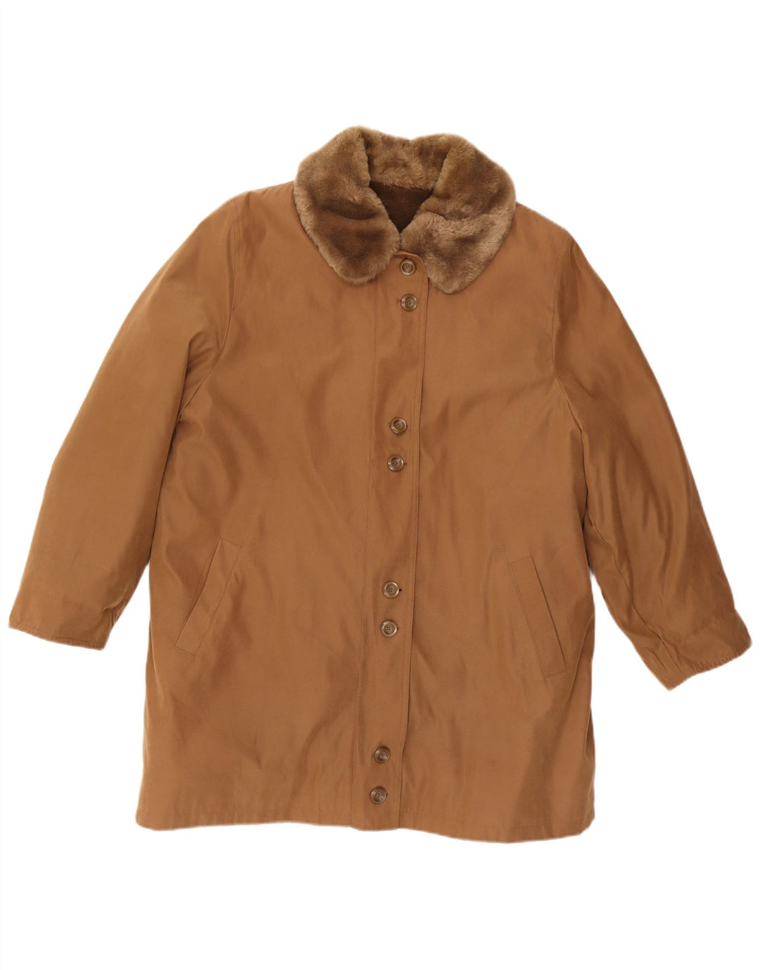 VINTAGE Damen Sherpa Mantel UK 16 Großes braunes Polyester