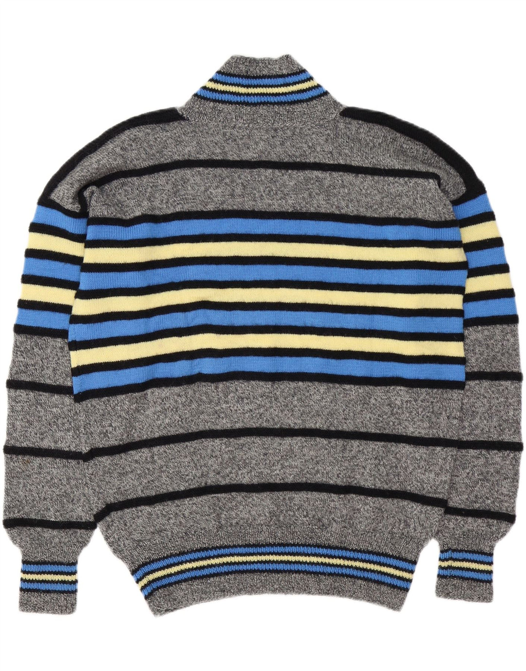 VINTAGE Mens V-Neck Jumper Sweater Large Grey Striped
