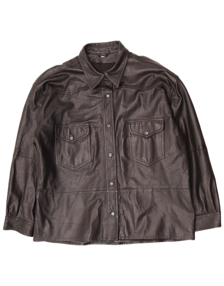 Vintage Damen Übergroße Lederjacke EU 40 Medium Schwarz