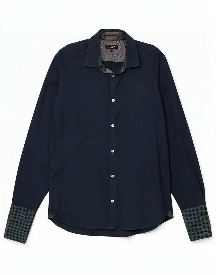 Ted Baker formelles Herrenhemd, Größe 15,5, mittelgroß, marineblau gepunktet