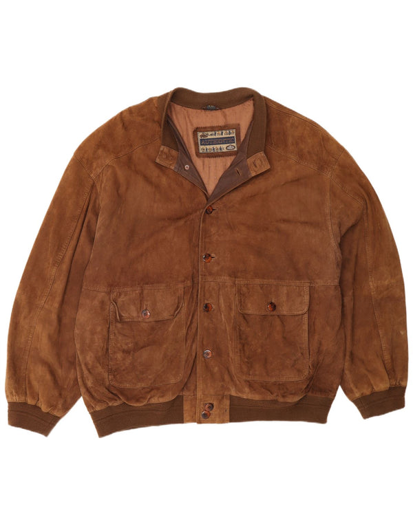 Authentische Wildleder-Bomberjacke für Herren, UK 44 2XL, braunes Leder