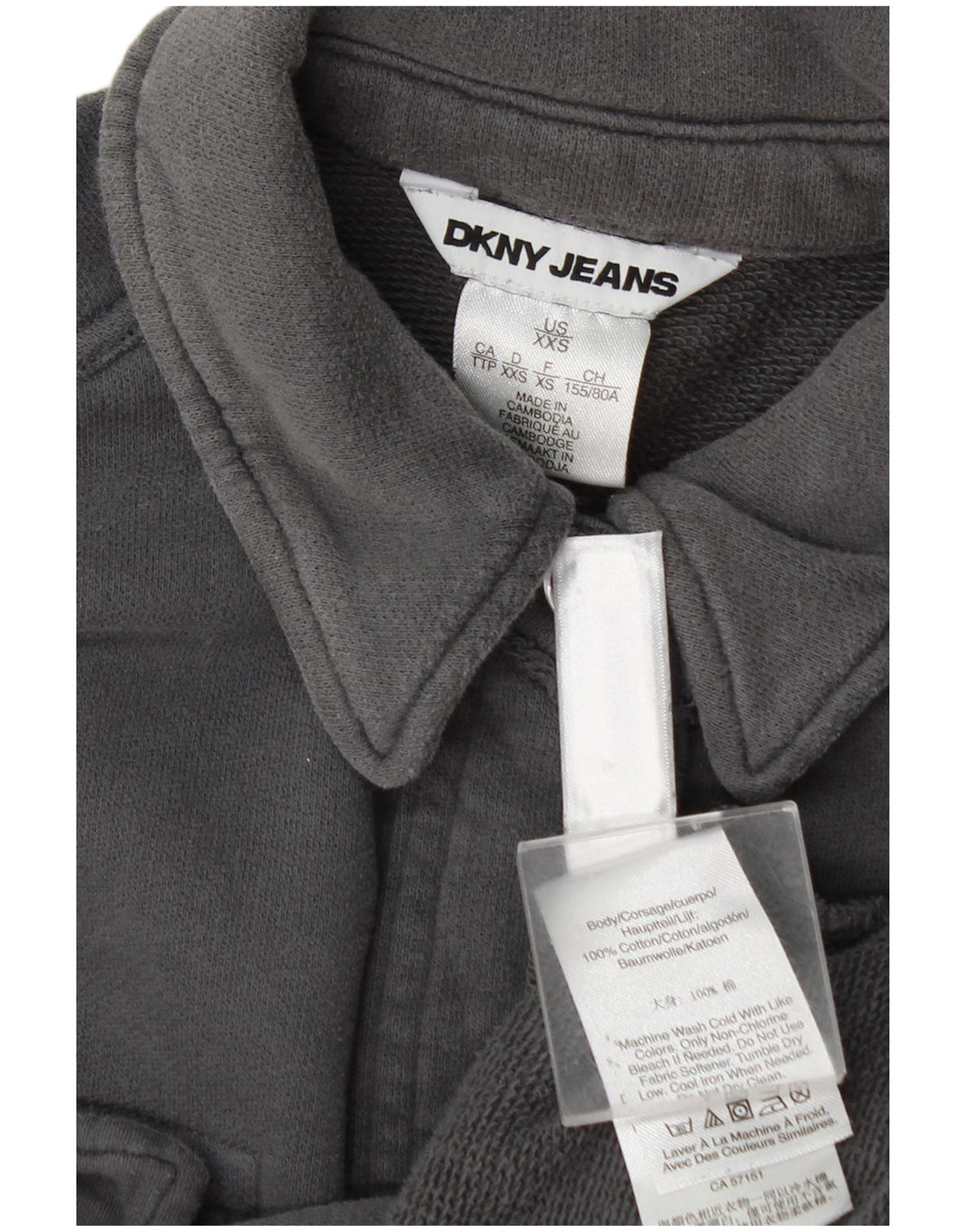 Dkny Damen-Overshirt, übergroßes Hemd, UK 2 2XS, graue Baumwolle