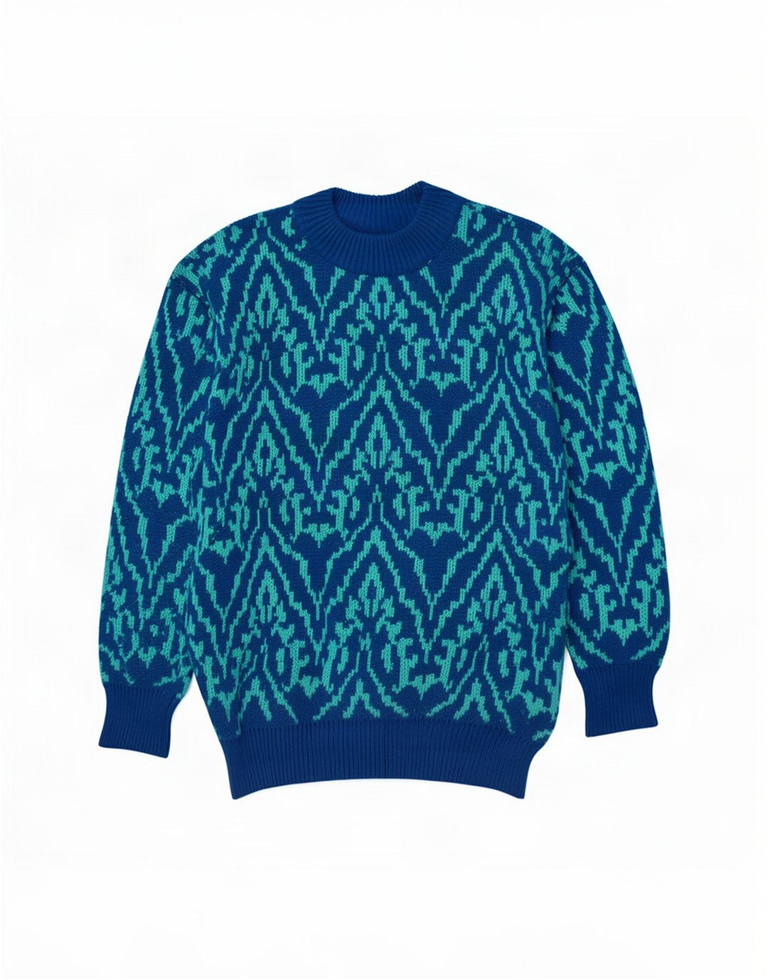 Vintage Herren-Pullover mit Rundhalsausschnitt, mittelblau, Paisleymuster