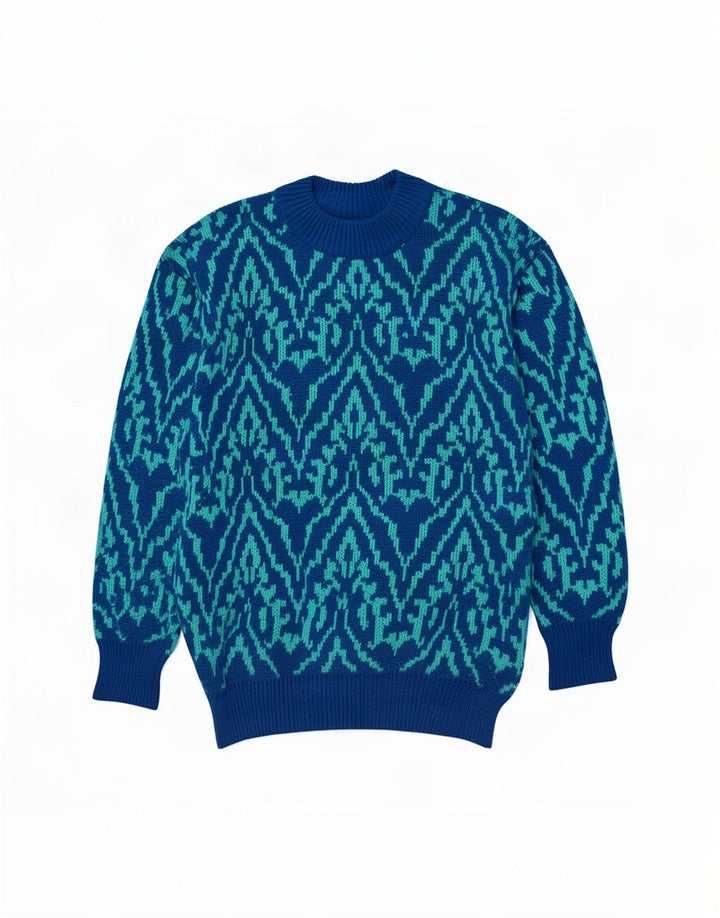 Vintage Herren-Pullover mit Rundhalsausschnitt, mittelblau, Paisleymuster