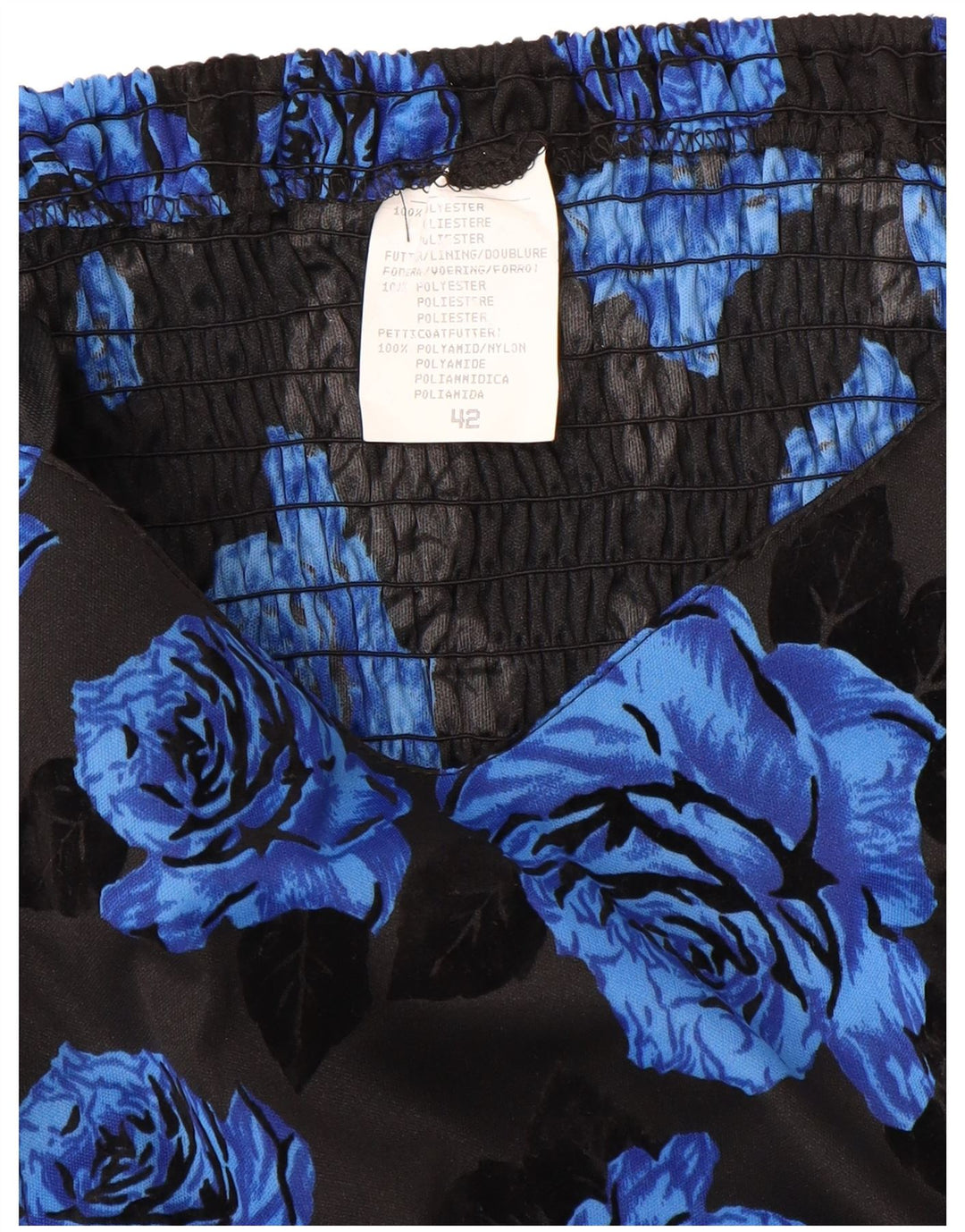 VINTAGE Damen Ärmelloses A-Linien-Kleid IT 42 Mittelblaues Blumenmuster aus Polyester