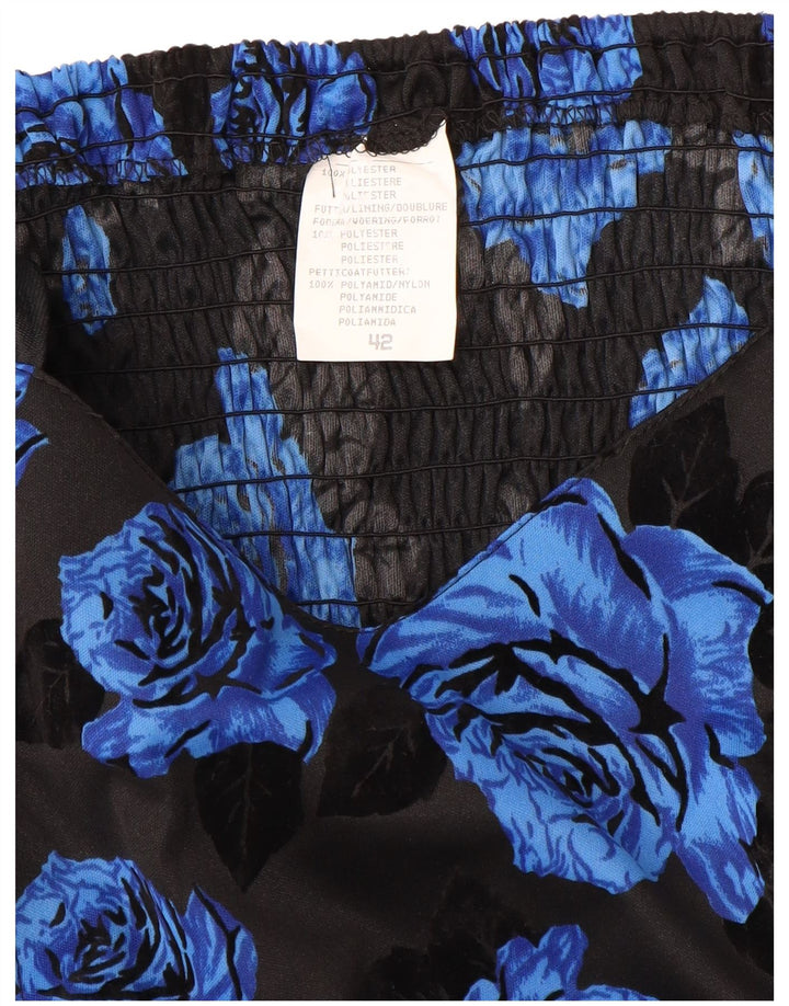 VINTAGE Damen Ärmelloses A-Linien-Kleid IT 42 Mittelblaues Blumenmuster aus Polyester