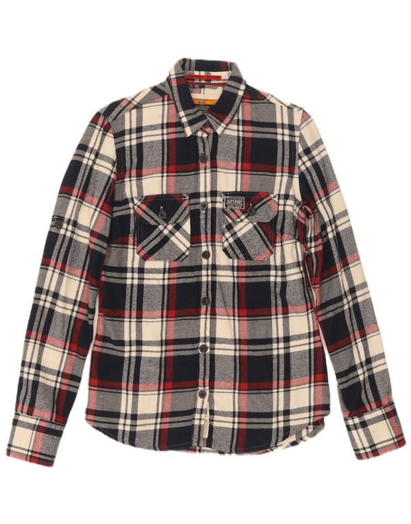 Superdry Flanellhemd für Damen, UK 10, Größe S, marineblau, kariert, Baumwolle