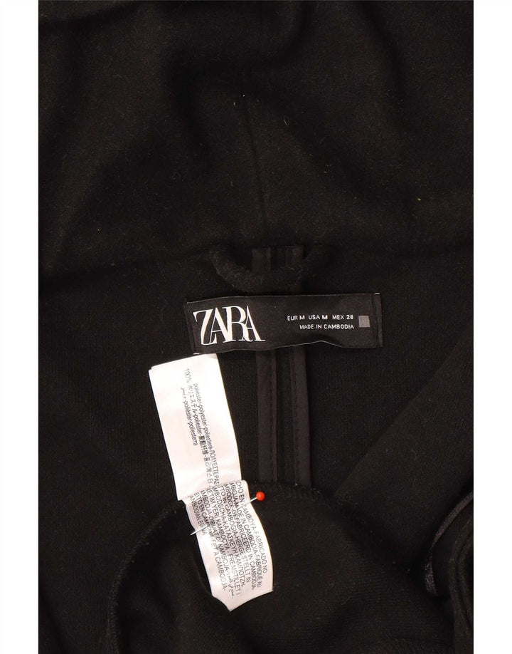 Zara Damen Kapuzenmantel UK 14 Medium Schwarz Polyester