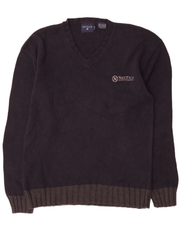 Nautica Herren-Pullover mit V-Ausschnitt, groß, marineblau, Colourblock-Baumwolle
