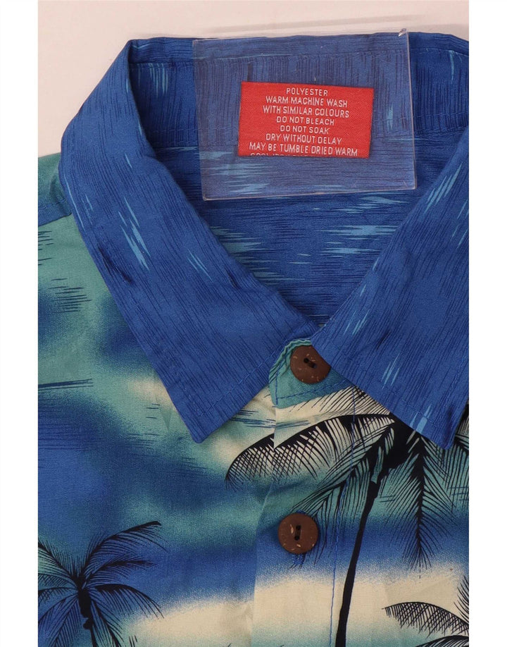 Lowes Herren-Kurzarmhemd, groß, blau geflecktes Hawaii-Polyester