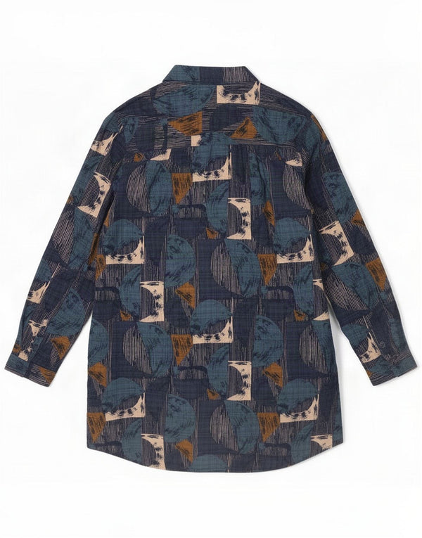 Seasalt Cornwall Damenhemd UK 12 Mittelmarineblaue geometrische Baumwolle
