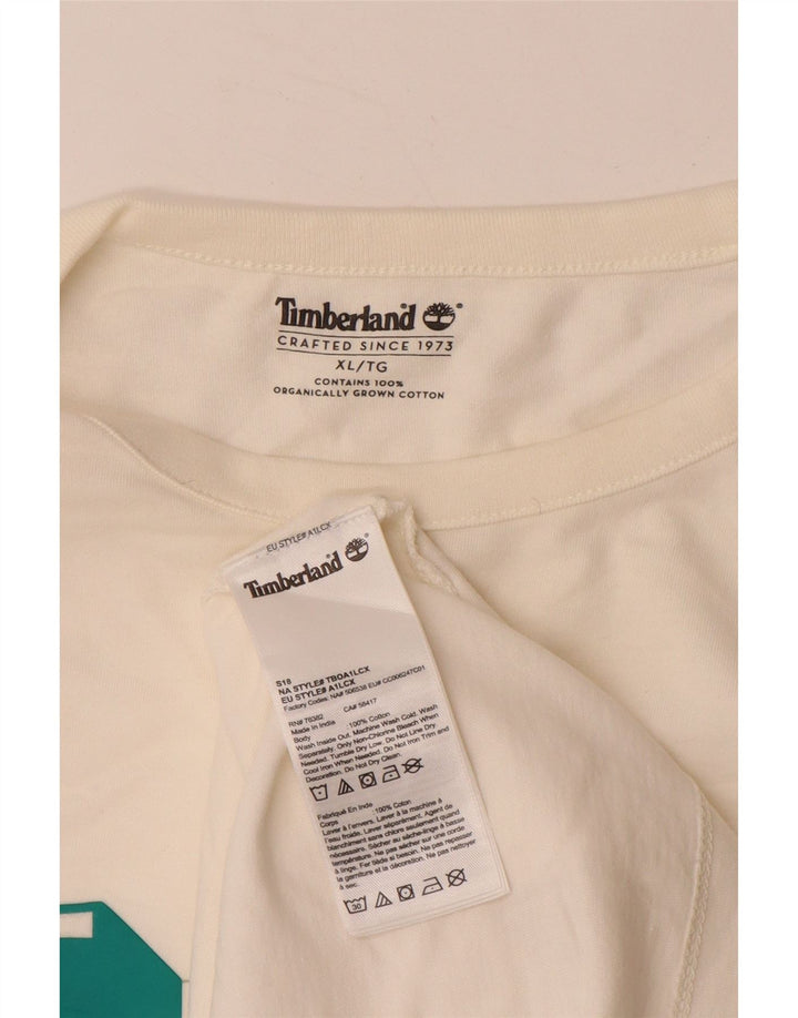TIMBERLAND Herren Grafik-Oberteil, langärmelig, XL, cremefarbene Baumwolle